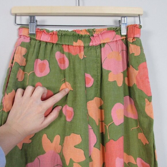 Trovata Birds of Paradise Willa Pants Women's Linen Pull On Floral Green XS 190 - Picture 5 of 14